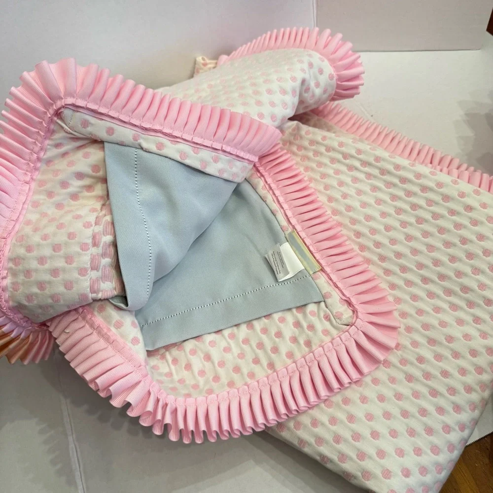 Pottery Barn Audrey Polka Dot CUSTOM Drapes Set 2 Pink Embroidered Chenille RARE